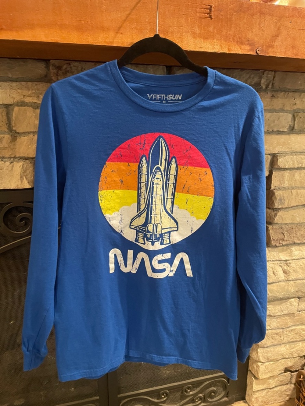 Fifth Sun Royal Blue Long Sleeve NASA Shuttle Tee with Sunset Graphic